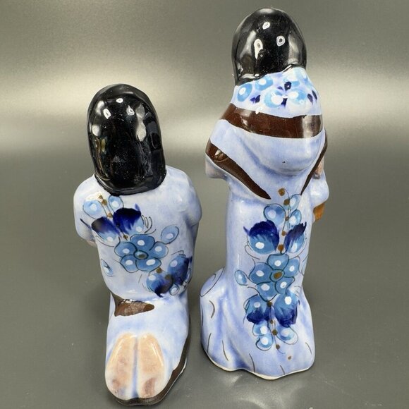 Vintage Mexican Pottery Hand Painted Blue Tonala Nativity Figurine Shepherds Set - Picture 3 of 6